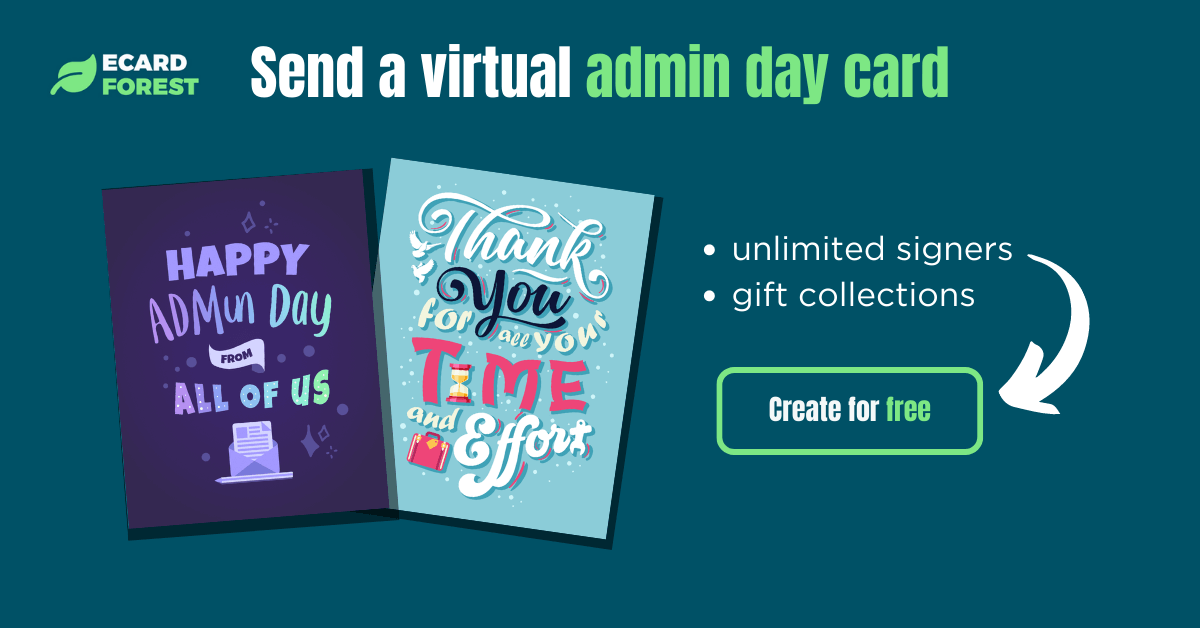 Banner showing how to send a virtual admin day card