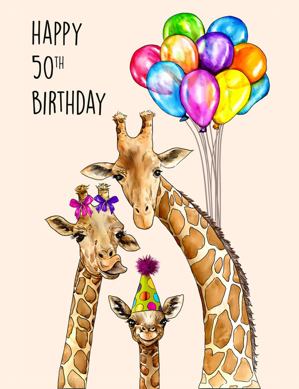 A giraffe birthday group ecard for a round birthday.