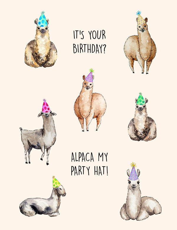 A birthday group ecard with alpacas ready to party.