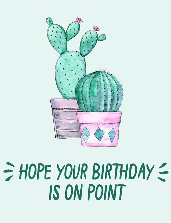 Birthday group greeting card pun with cacti succulents