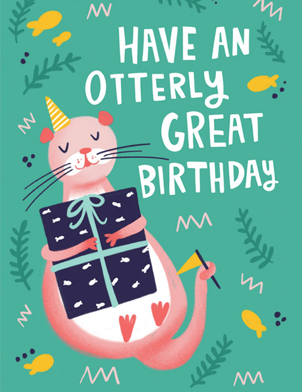 A colourful birthday group ecard with an otter.