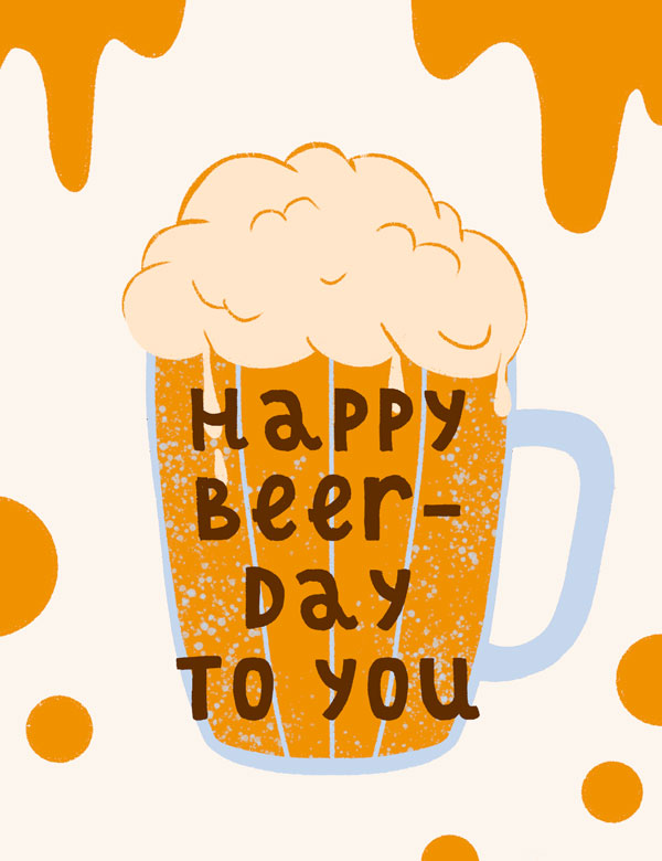 Birthday group greeting card pun with beer