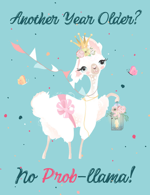 Birthday group greeting card pun llama