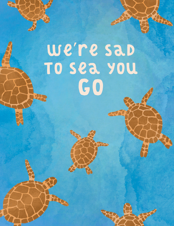 Farewell group greeting card turtles in the sea