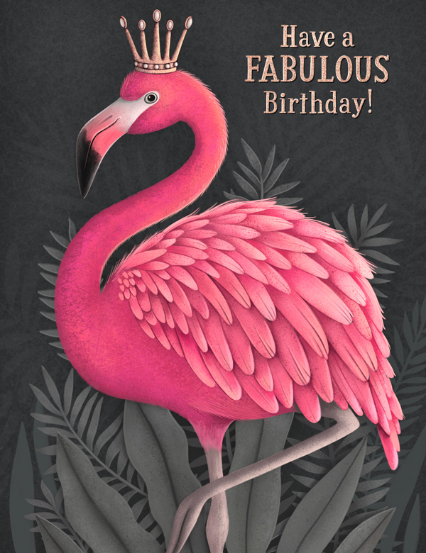 Birthday group ecard with a fabulous flamingo