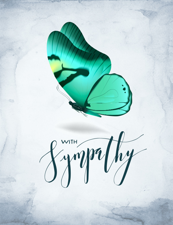 A group sympathy card, with a green butterfly