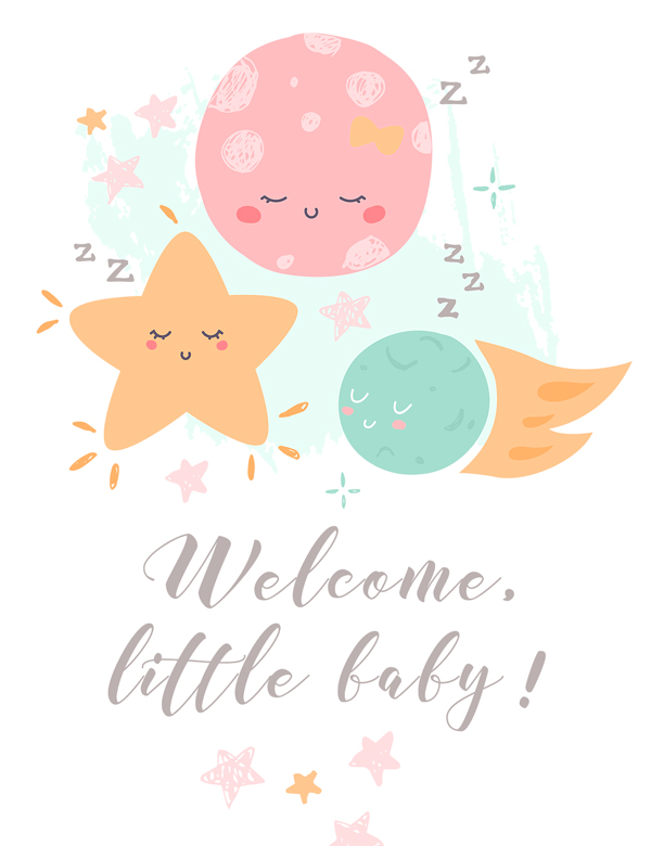 Baby group greeting card with moon and stars