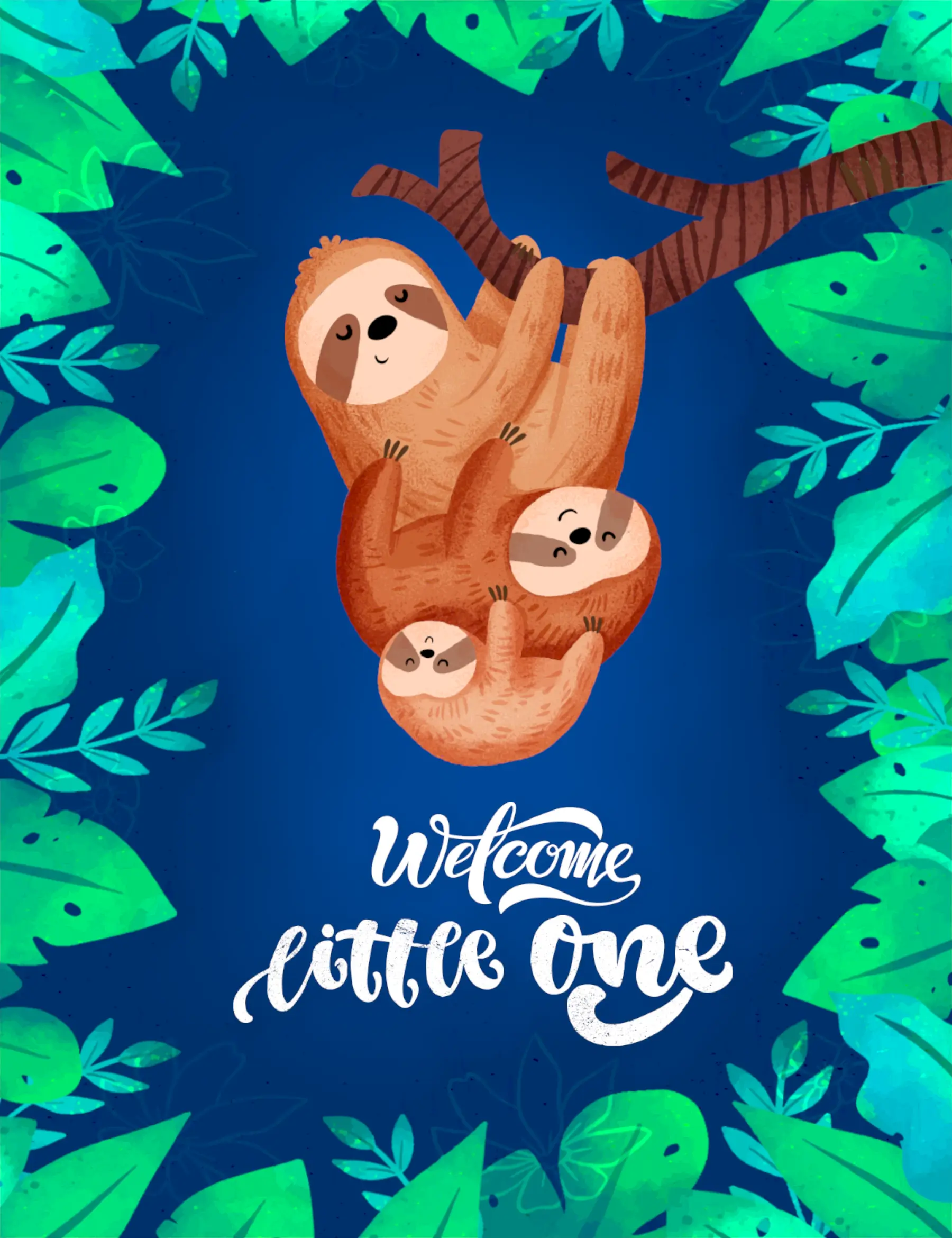 "Welcome Little One" sloth group card for baby