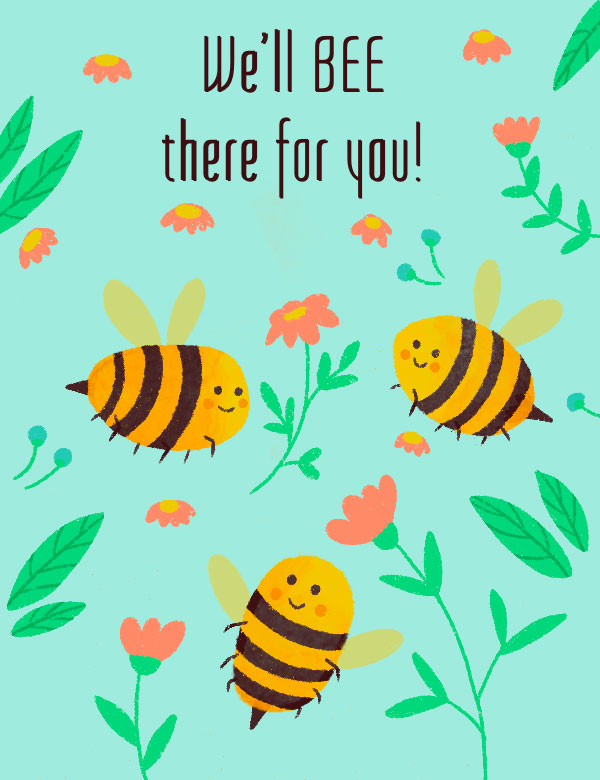 Team group greeting card with bees